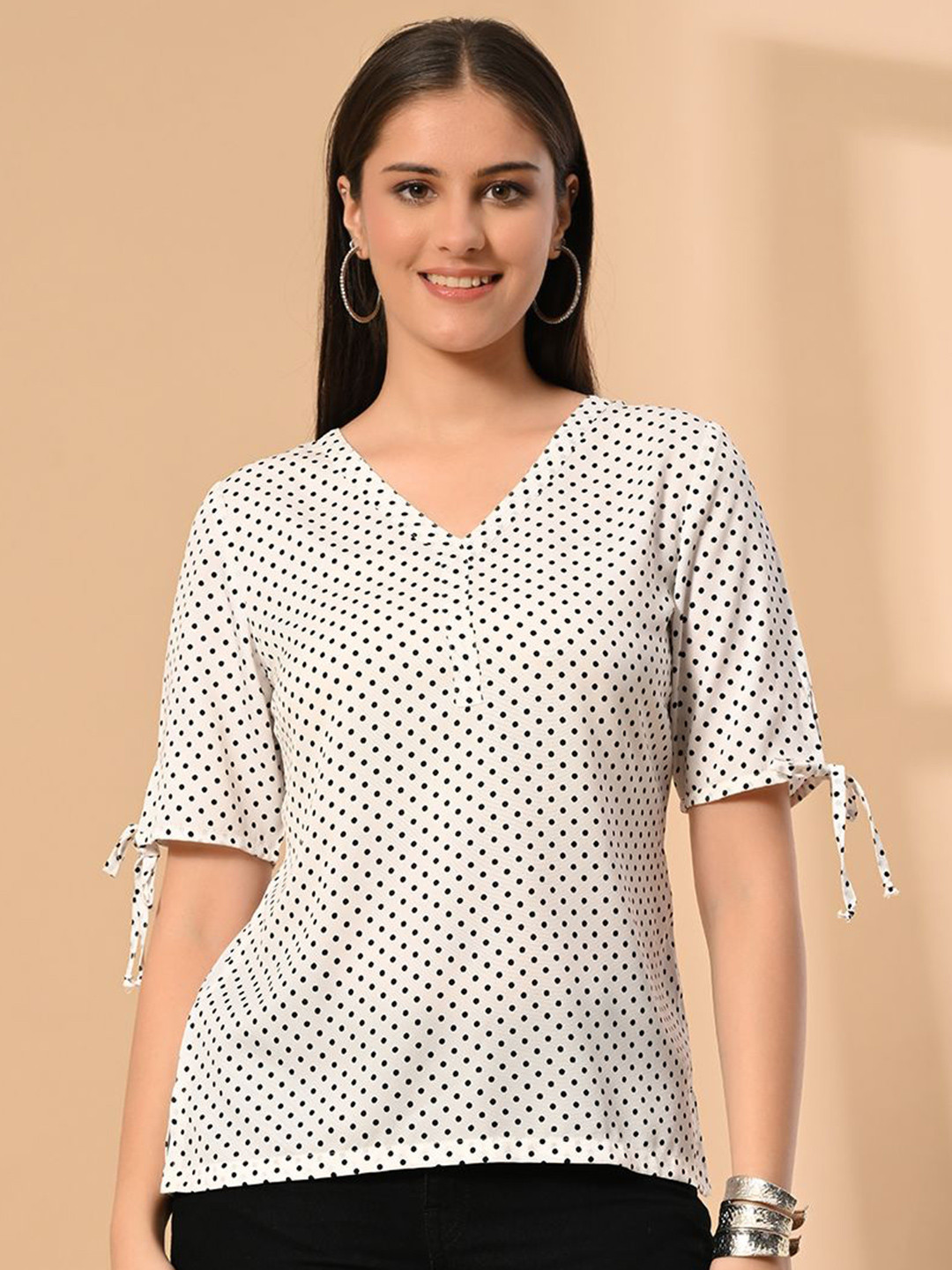 MEESAN Micro Or Ditsy Printed Tie-Ups Detail Top