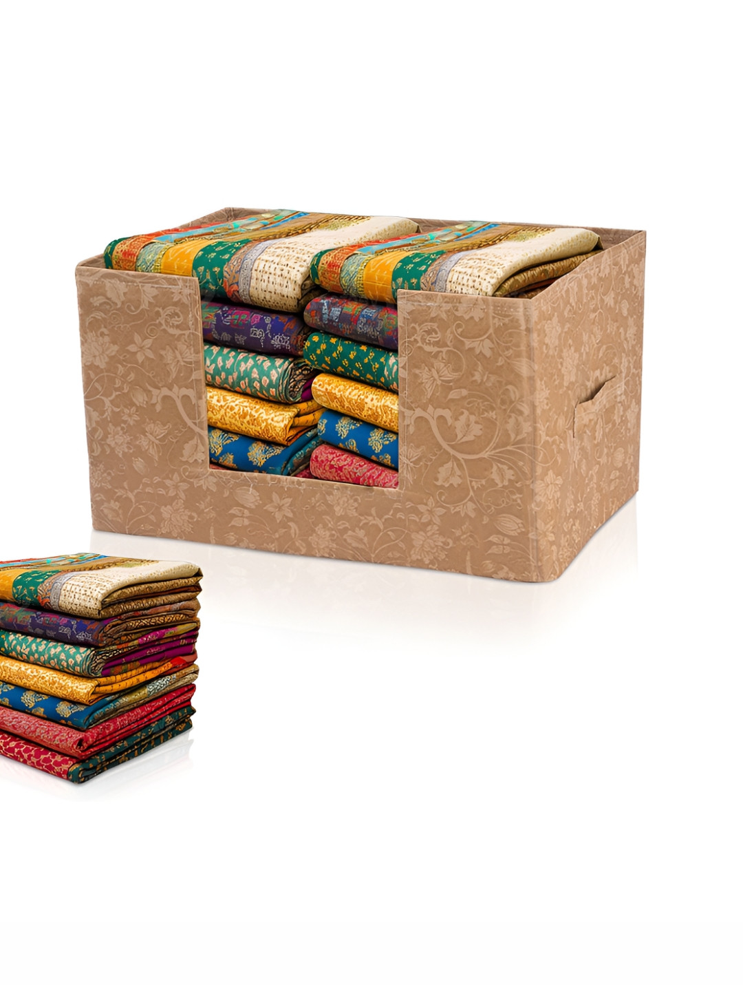 Aura Beige & Cream Colored Printed Cloth Drawer Organiser