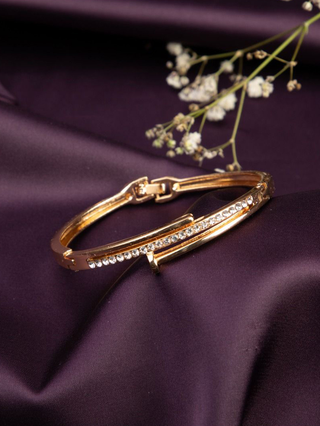 LA FILLE D'OR Gold-Plated Cubic Zirconia Cuff Bracelet