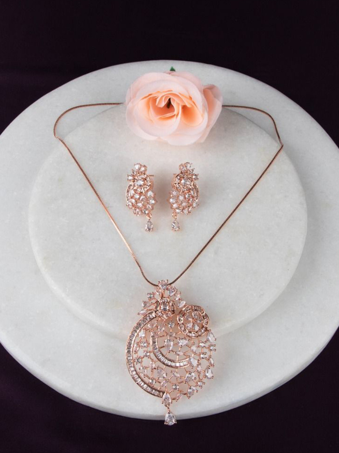 LA FILLE D'OR Rose Gold- Plated Stone-Studded Jewellery Set