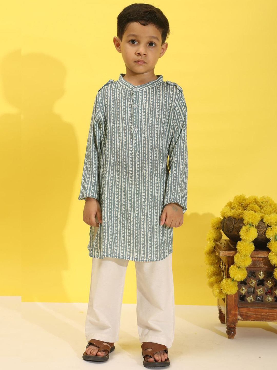 Cutiekins Boys Striped Printed Regular Above Knee Kurta with Pyjamas