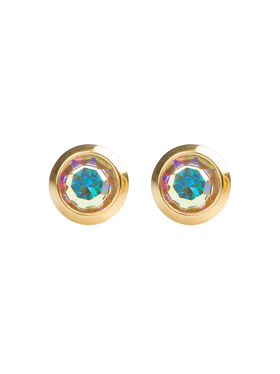 STUDEX Stainless Steel 24K Pure Gold Plated Crystal Studded Bezel Circular Shaped Studs