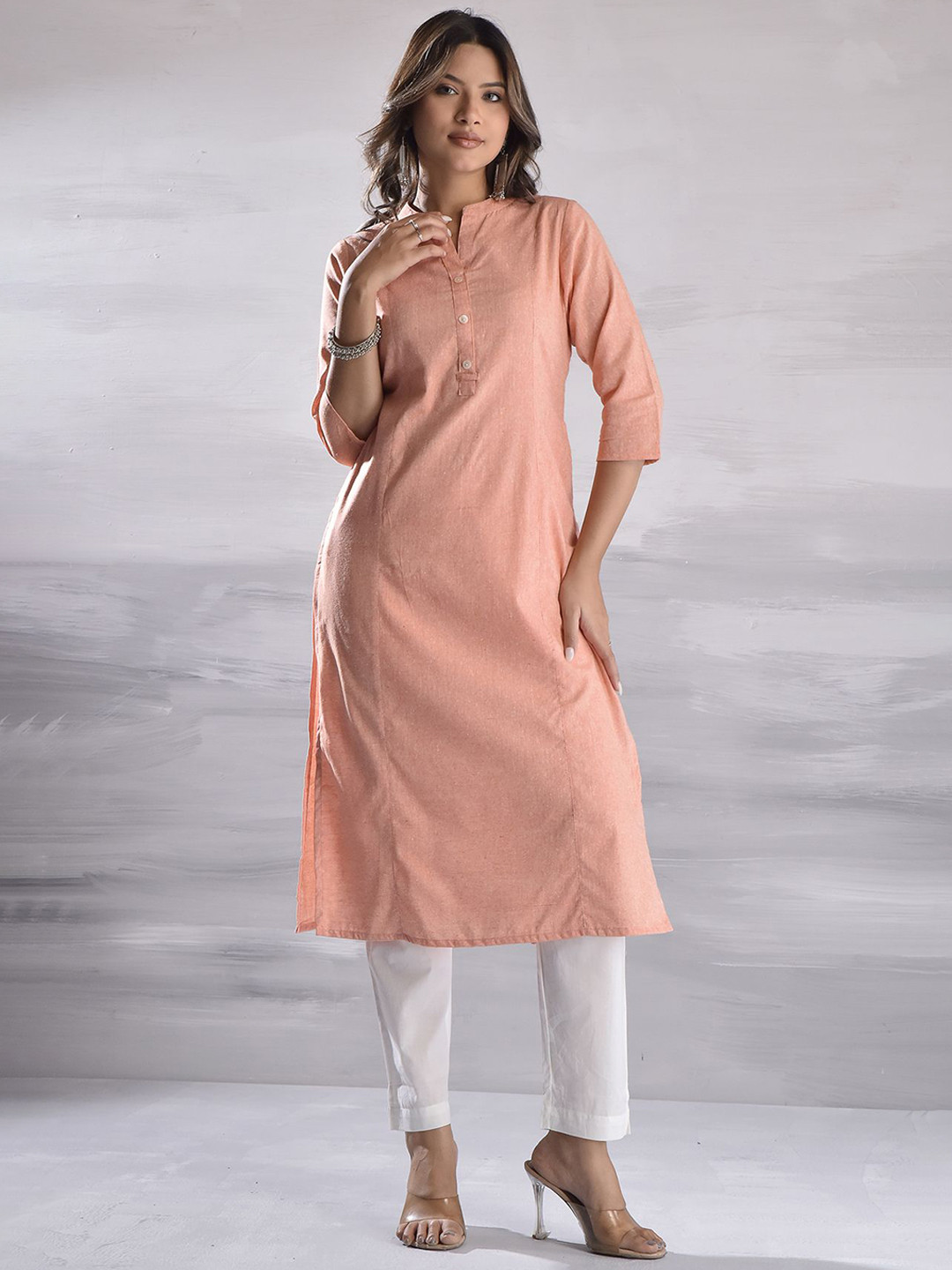 Bada Boota Mandarin Collar Pure Cotton Straight Kurta With Trousers