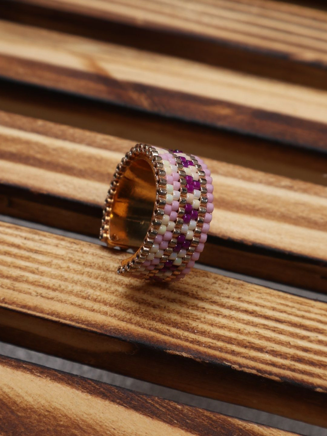 Threads & Beads Gold-Plated Petricia Beaded Adjustable Finger Ring