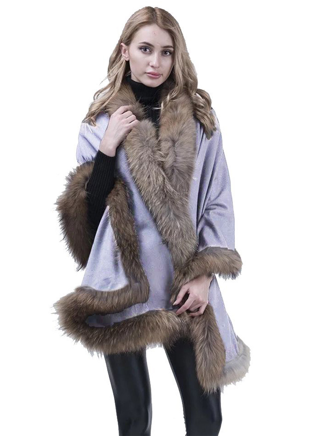 Manra Women Faux Fur Wool Stole With Taping