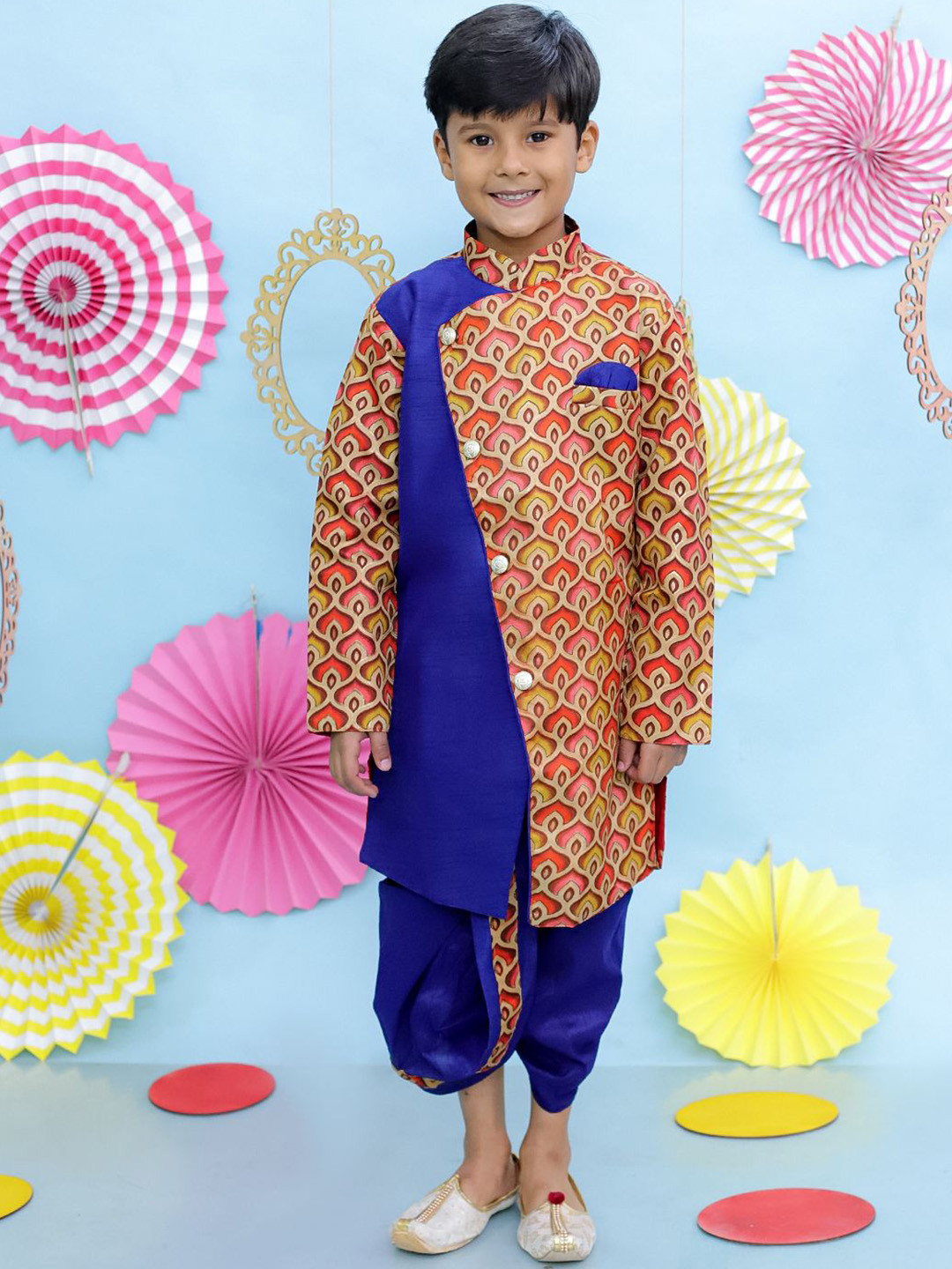 KID1 Maya Aztec Boys Printed Mandarin Collar Sherwani Set