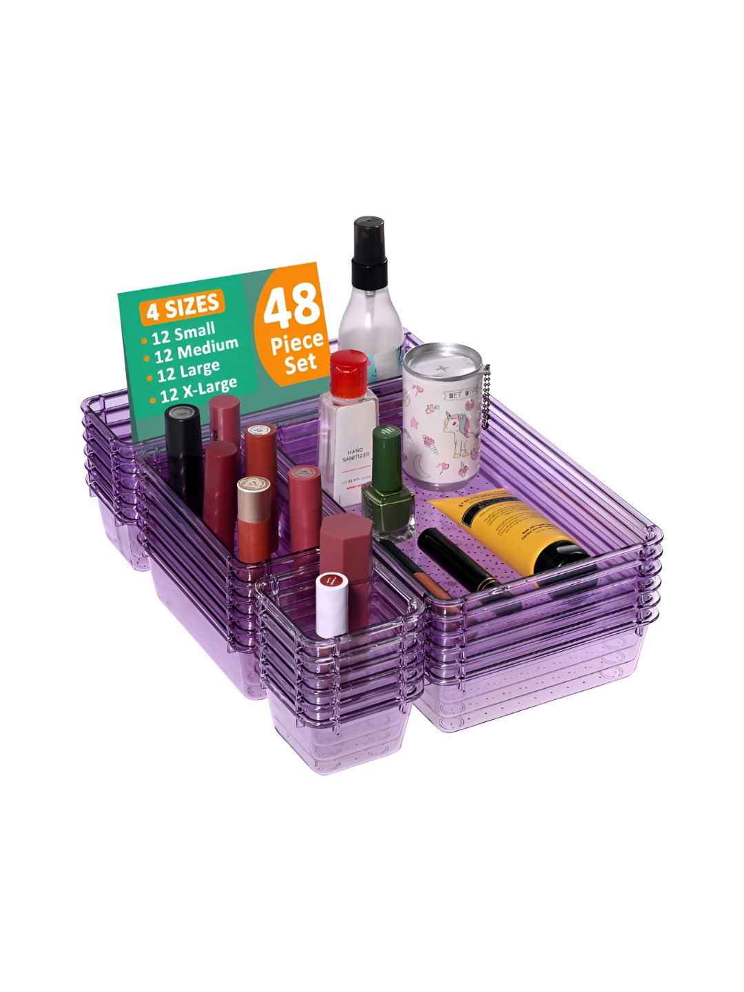 Aura 48 Pcs Purple Acrylic Transparent Vanity Box Cosmetic Makeup Organiser