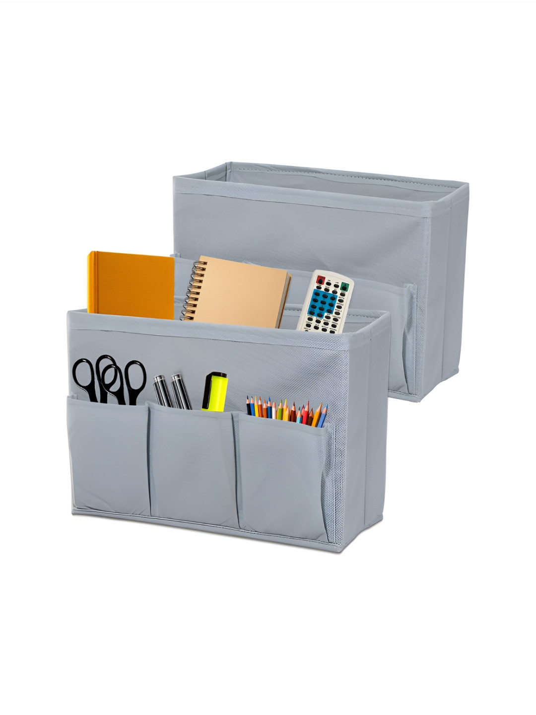 Aura 2 Pcs Grey Non-Woven Stationary 3 Compartment Desk Organiser