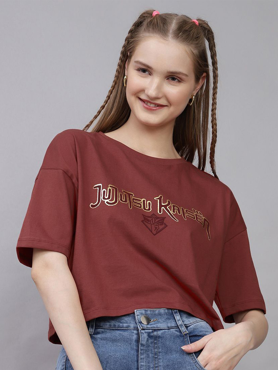 Free Authority Jujutsu Kaisen Printed Pure Cotton Boxy Fit Round Neck T-Shirt