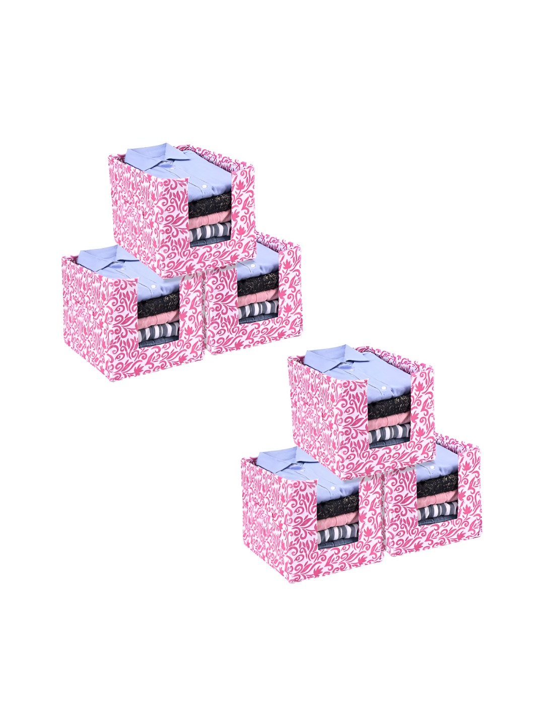 Aura 6 Pcs Pink Foldable Shirt Stacker Wardrobe Closet Drawer Organisers