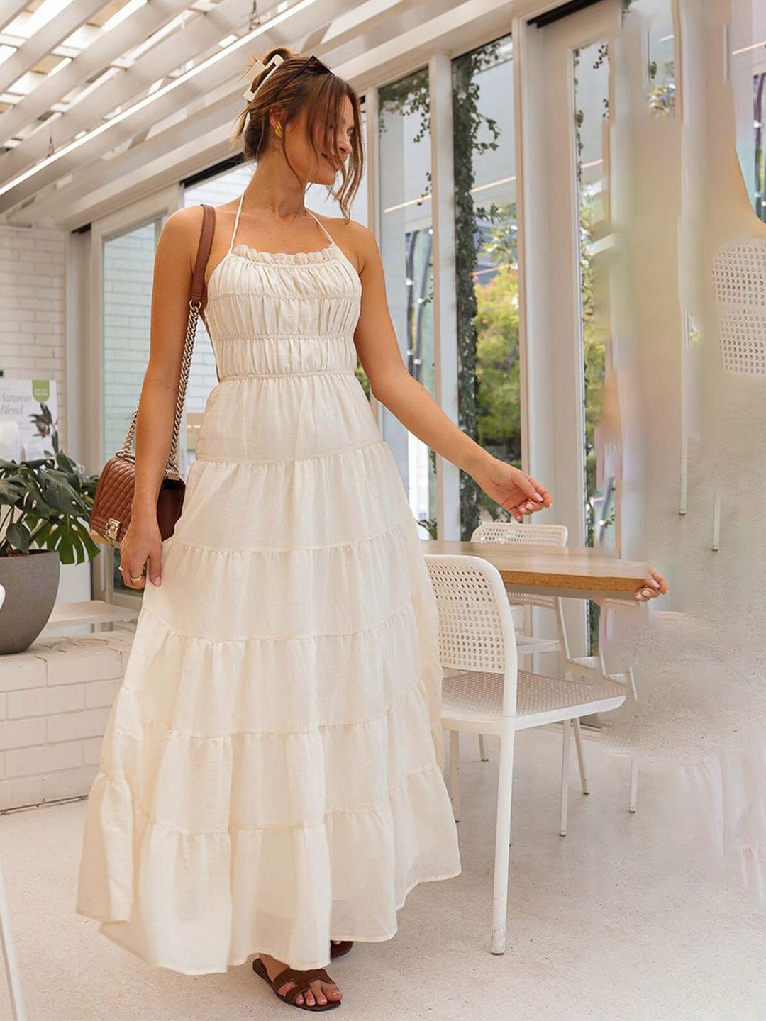 JC Mode Women Solid Halter Neck Party Maxi Dress