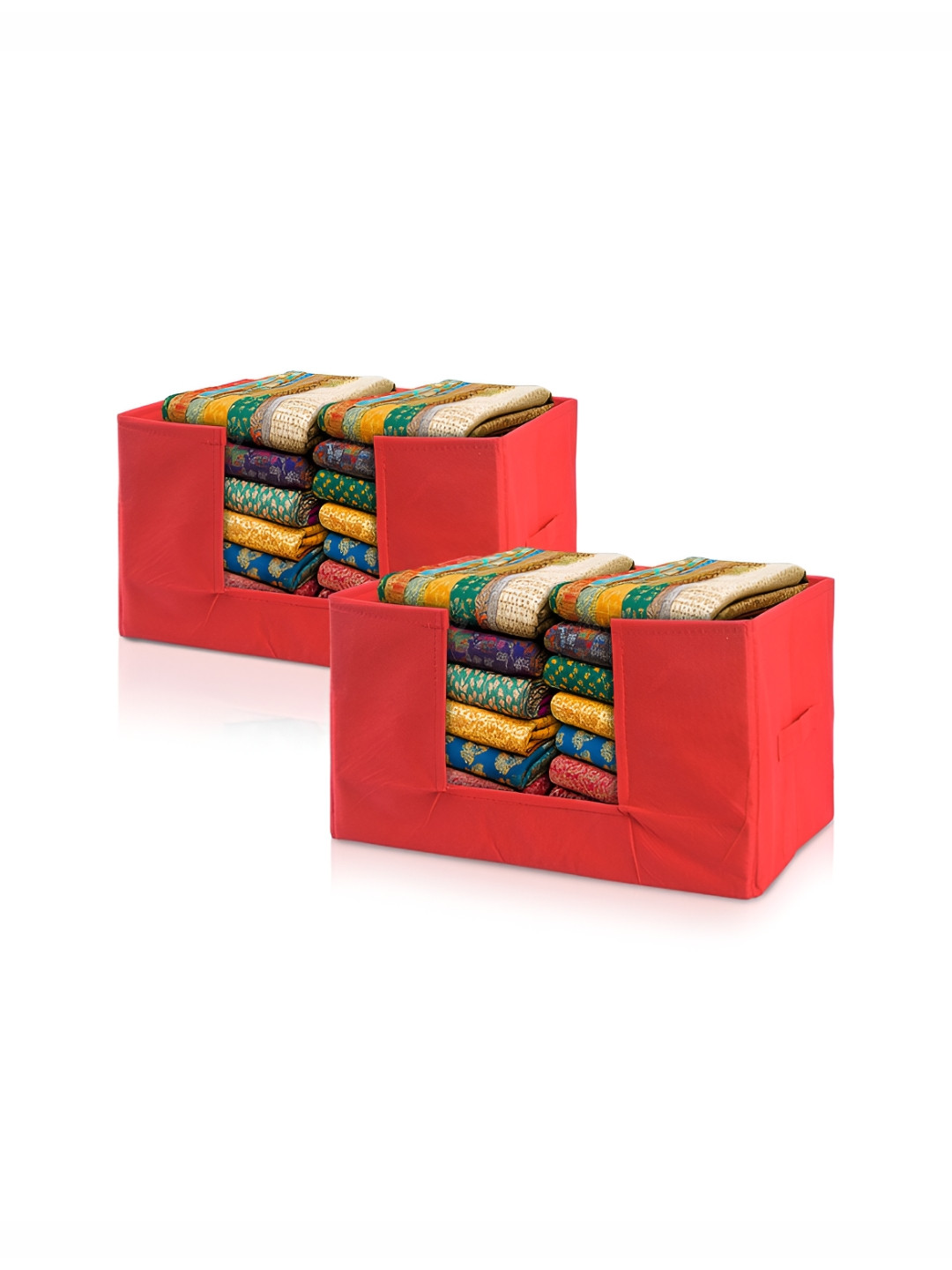 Aura Set of 2 Red Cloth Organizer Wardrobe Storage Box Organizer with Handle