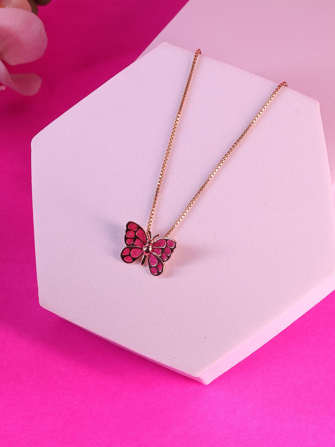 ShimmerTots Girls 925 Sterling Silver Gold-Plated Glitter Butterfly Shaped Pendant & Chain