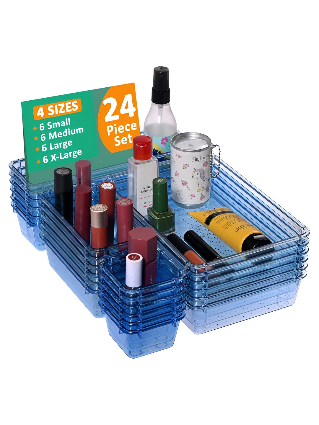 Aura Set of 24 Blue Acrylic Transparent Vanity Box Cosmetic Makeup Organiser