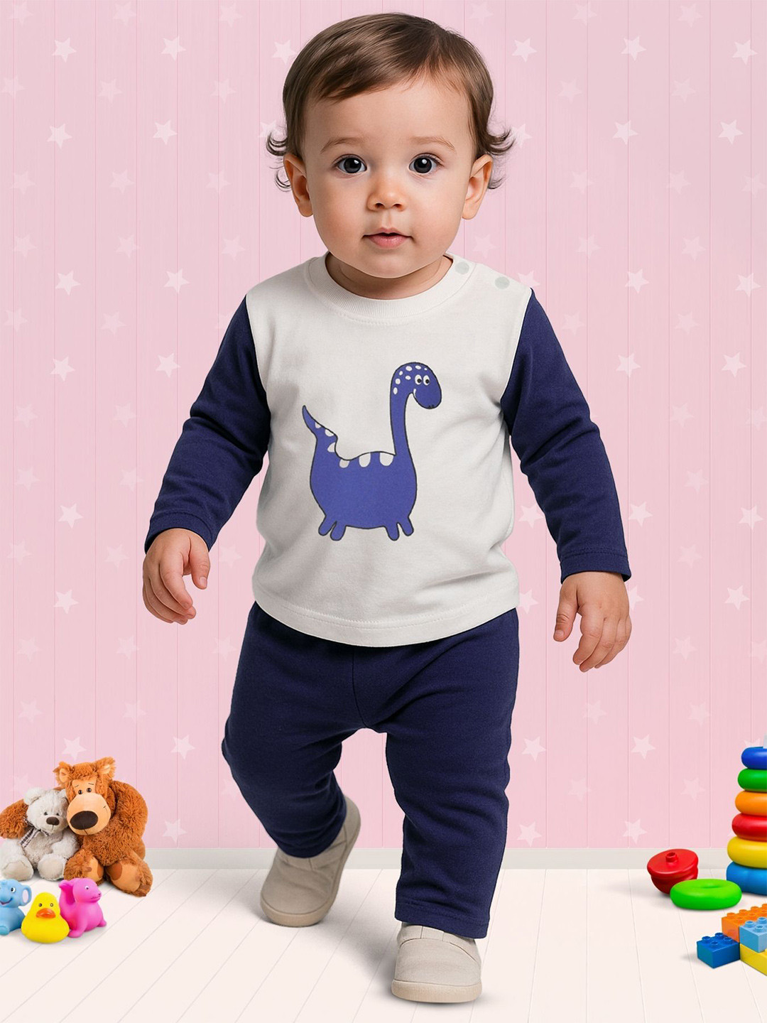 Nuego Infants Boys Animal Print Pure Cotton T-Shirt with Trousers Clothing Set