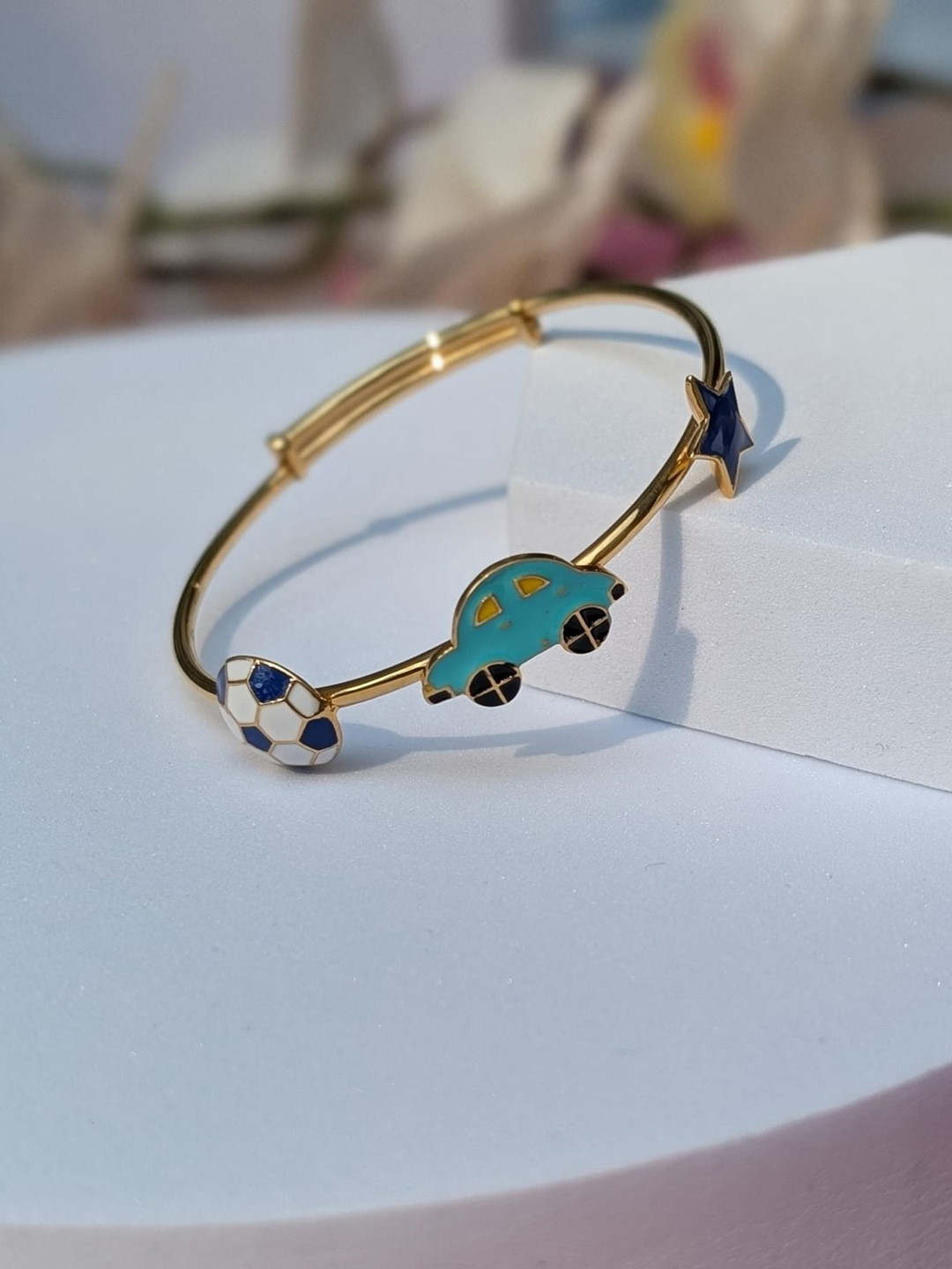 ShimmerTots 925 Silver Gold-Plated Car & Star Kids Adjustable Bangle