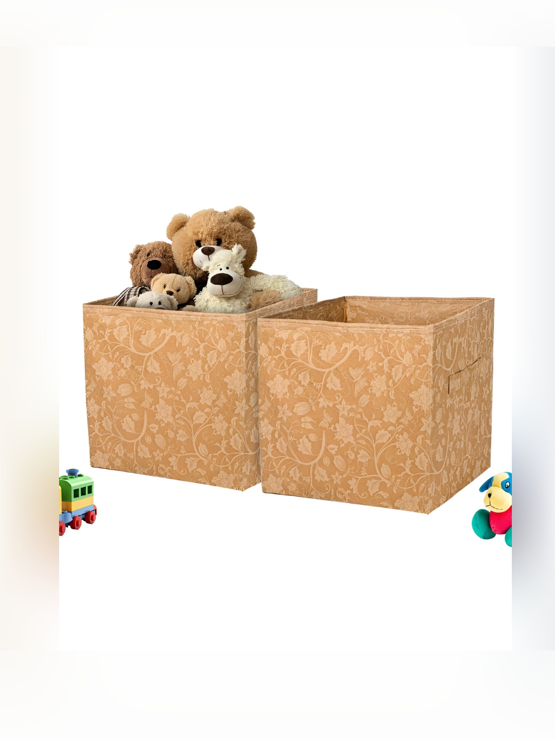 Aura 2 Pcs Brown Square Storage Box Wardrobe Drawer Organisers with Handle