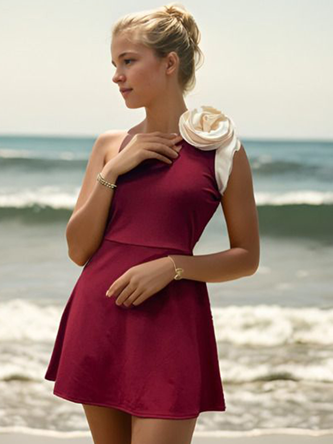 Athena Unapologetic Flower Patched One Shoulder Swimming Dress