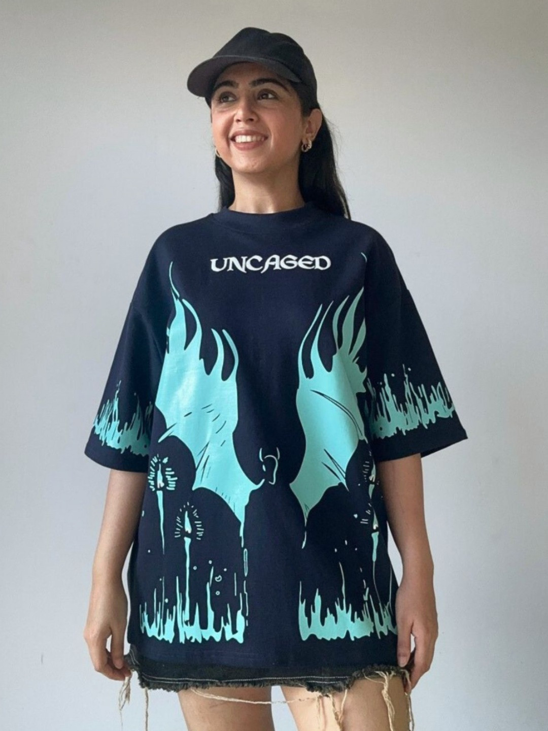 SPELL BY SMOKESHOW Graphic Printed Puff Print Round Neck Cotton Oversized Casual T-shirt