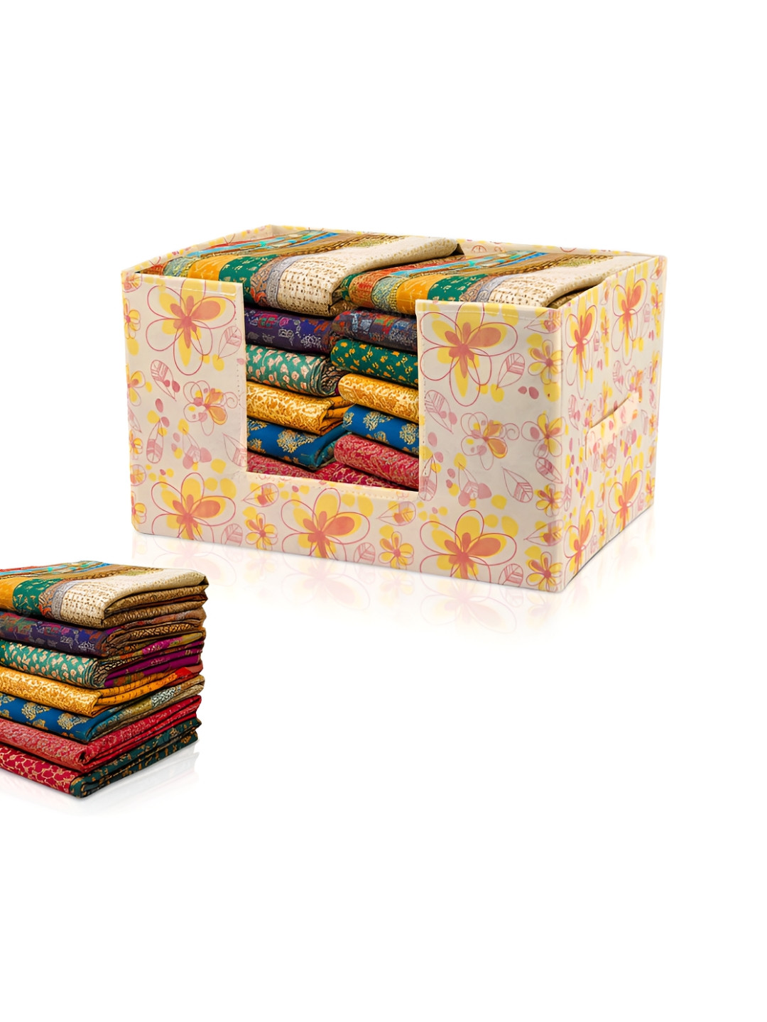 Aura Cream-Coloured Cloth Organizer Storage Box Wardrobe Drawer with Handle