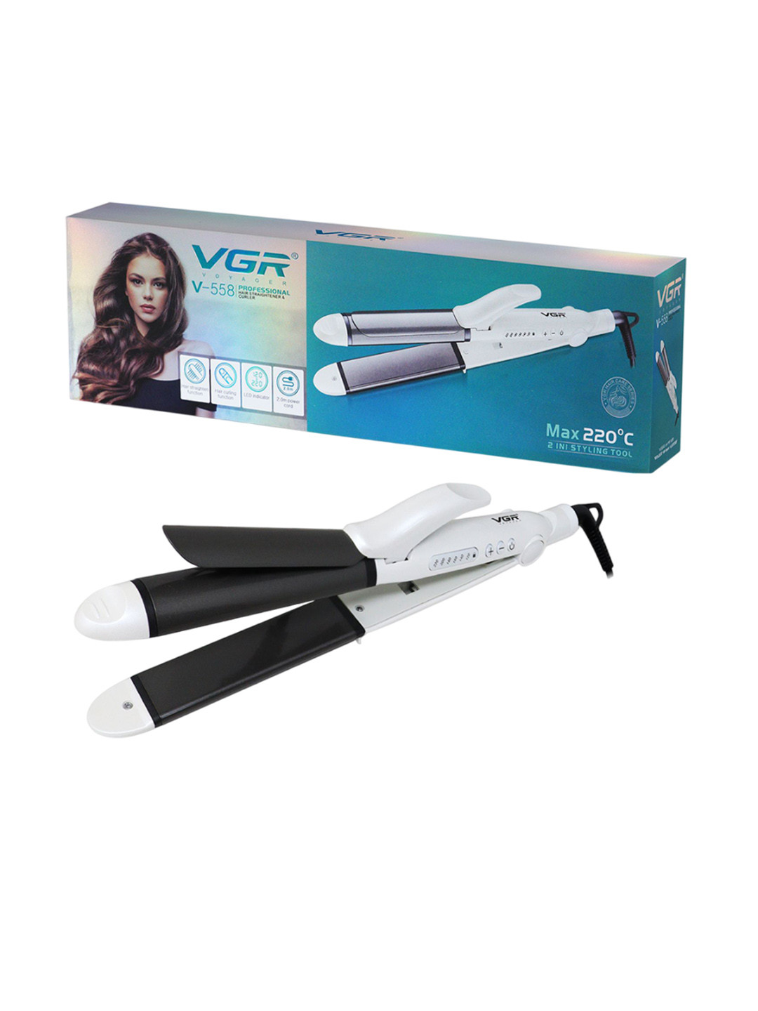 VGR V-558 Professional 2-IN-1 Hair Straightener & Curler - White