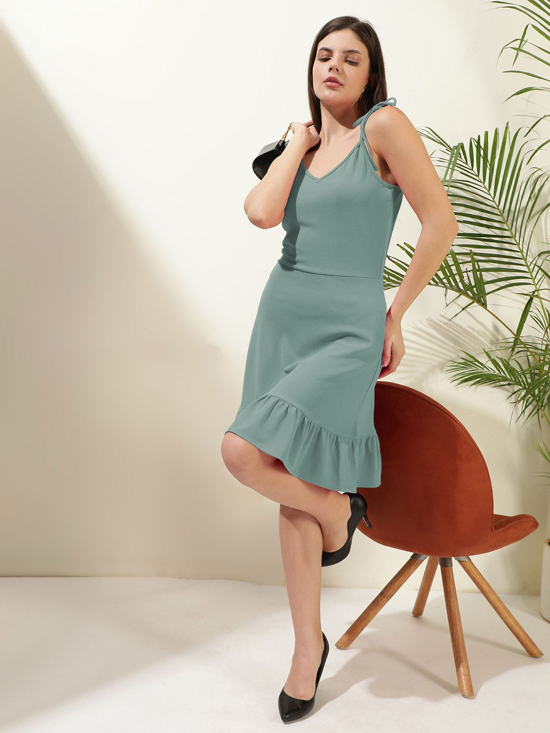 Stylecast X Kotty Women Solid Shoulder Straps A-Line Mini Dress