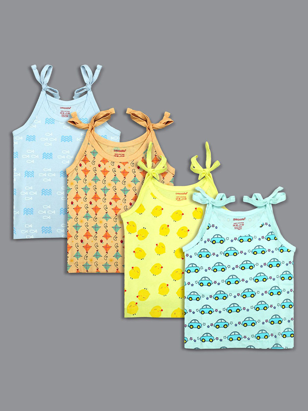 Born Babies Infants Pack Of 4 Printed Cotton Sleeveless Jhabla Vests CBSBOYK