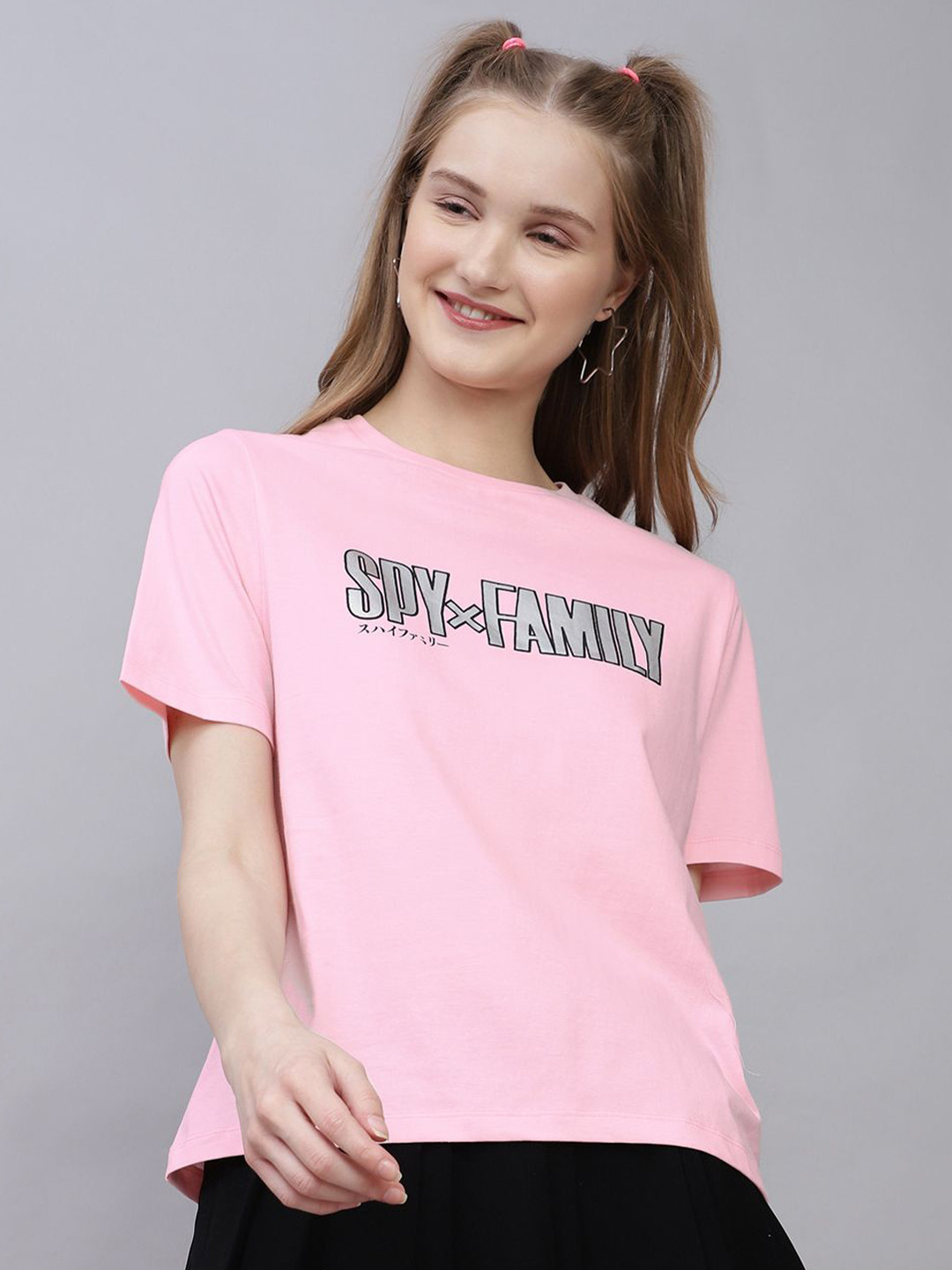 Free Authority Women Spy X Family Anime Graphic Printed Regular Fit Cotton Tshirt