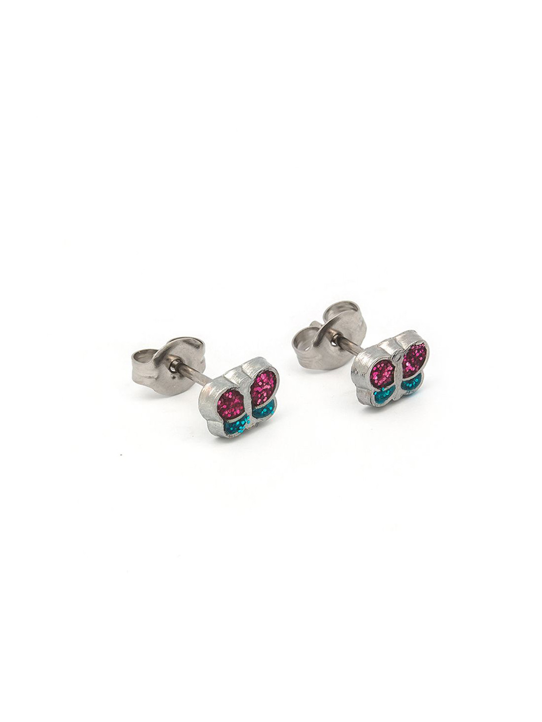 STUDEX Kids Stainless Steel Silver-Plated Turquoise Studded Butterfly Shaped Studs