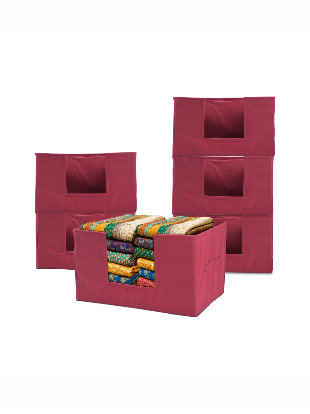 Aura 6 Pcs Maroon Cloth Storage Box Wardrobe Closet Storage Organizer