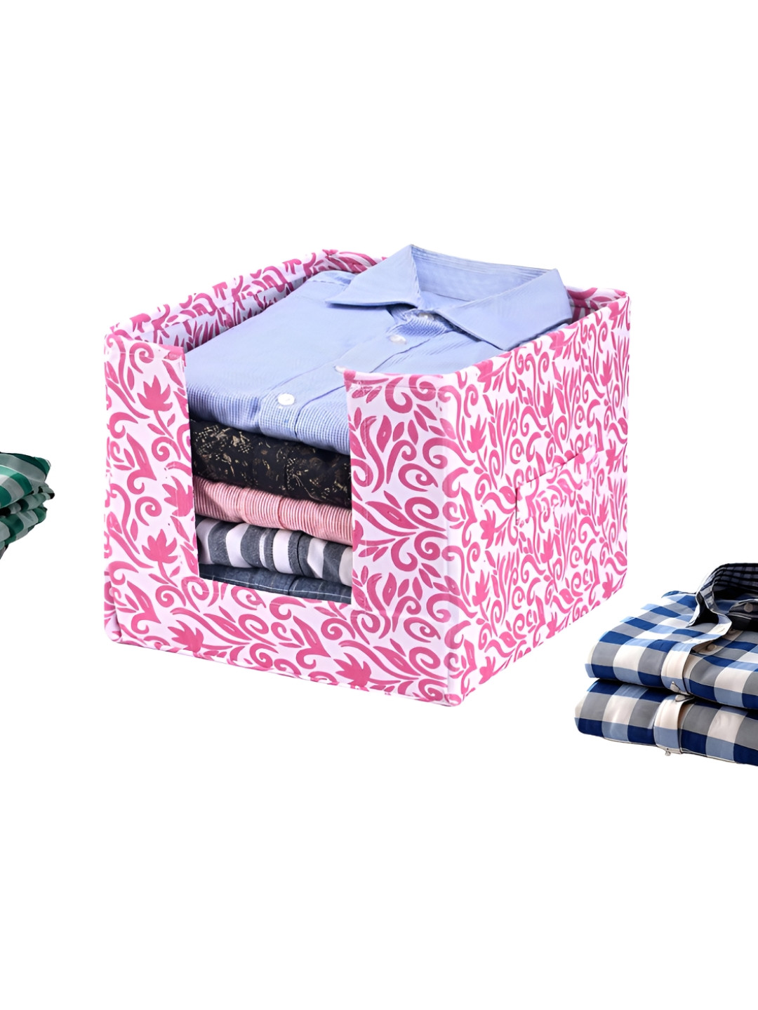 Aura Pink & White Floral Printed Wardrobe Cloth Organiser