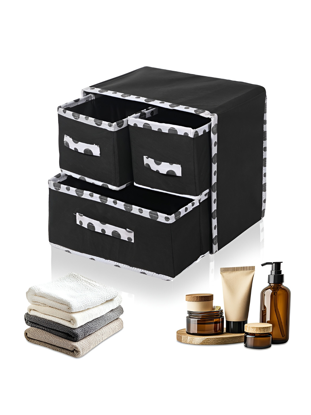 Aura Black 3 Pieces Non-Woven Foldable Drawer Organiser