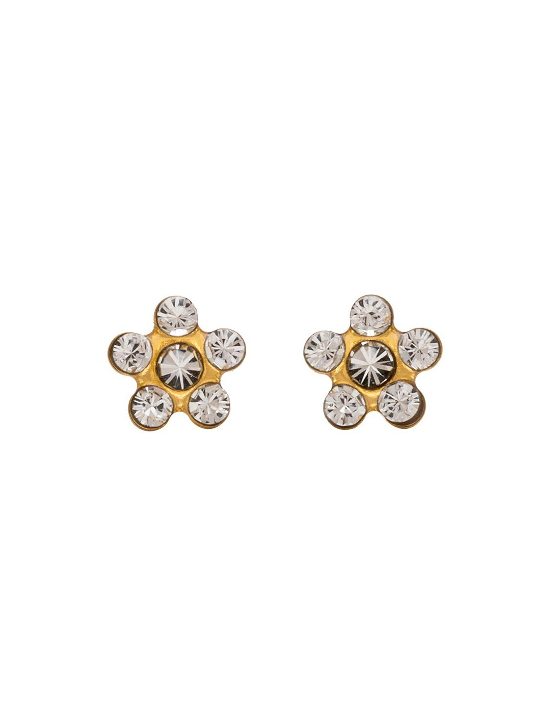 STUDEX Stainless Steel 24K Pure Gold Plated Crystal Studded Bezel Floral Shaped Studs