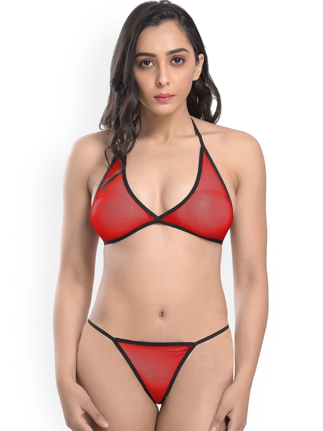 Xs and Os Mesh Non Padded Lingerie Set BP_POW_X1_RED-BF_SMALL