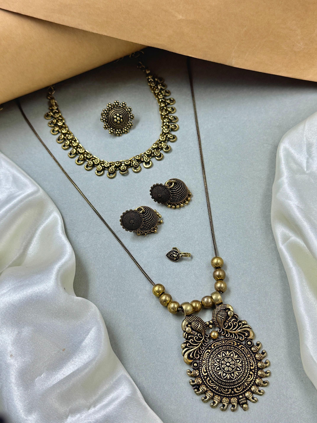 NAMAN ARTS Gold-Plated Oxidized Skin-Friendly Jewellery Set