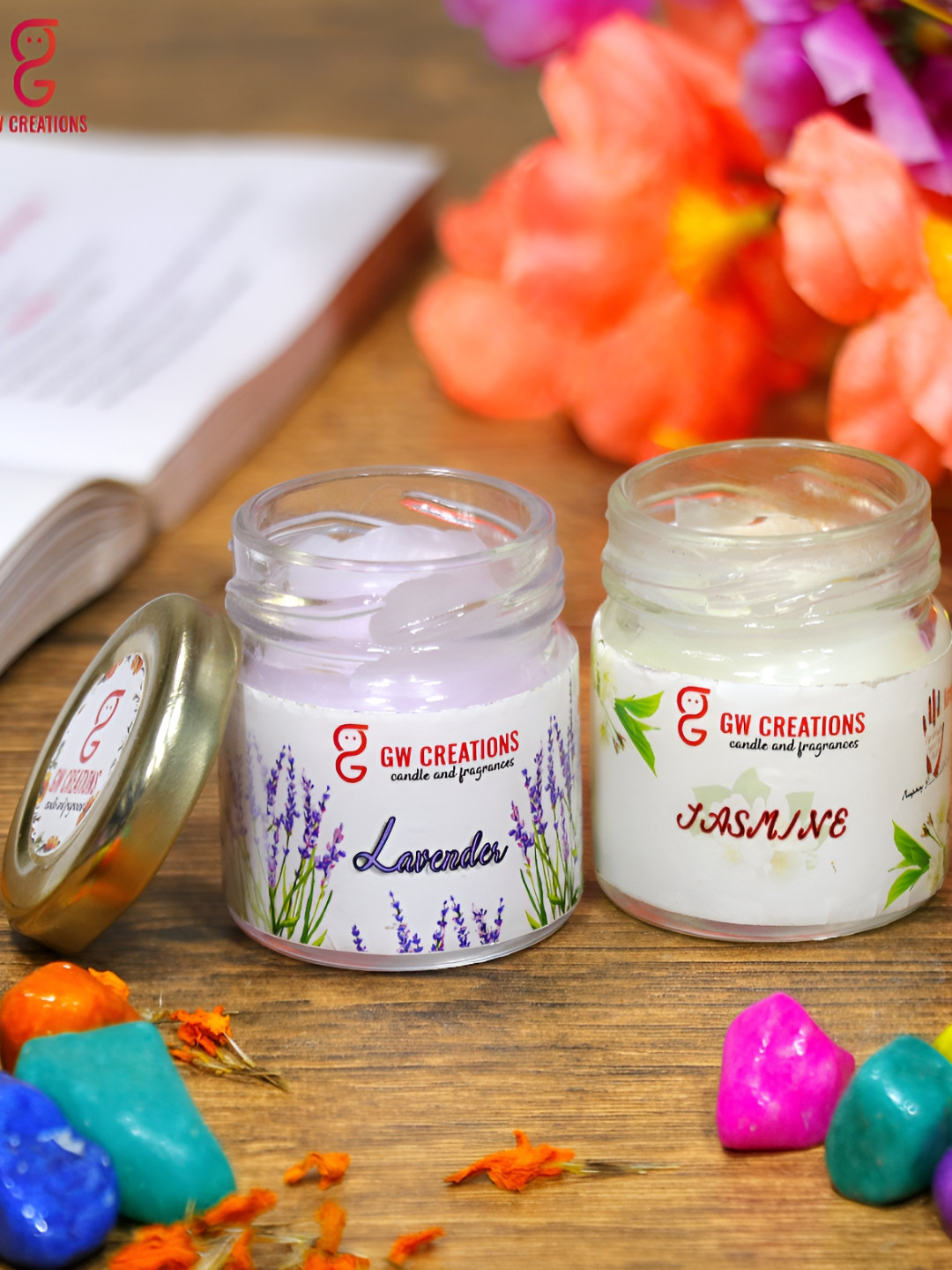 Aura Medium Circle 2Pcs 1 Wick Jasmine and Lavender Solid Geometric Regular Jar Candles