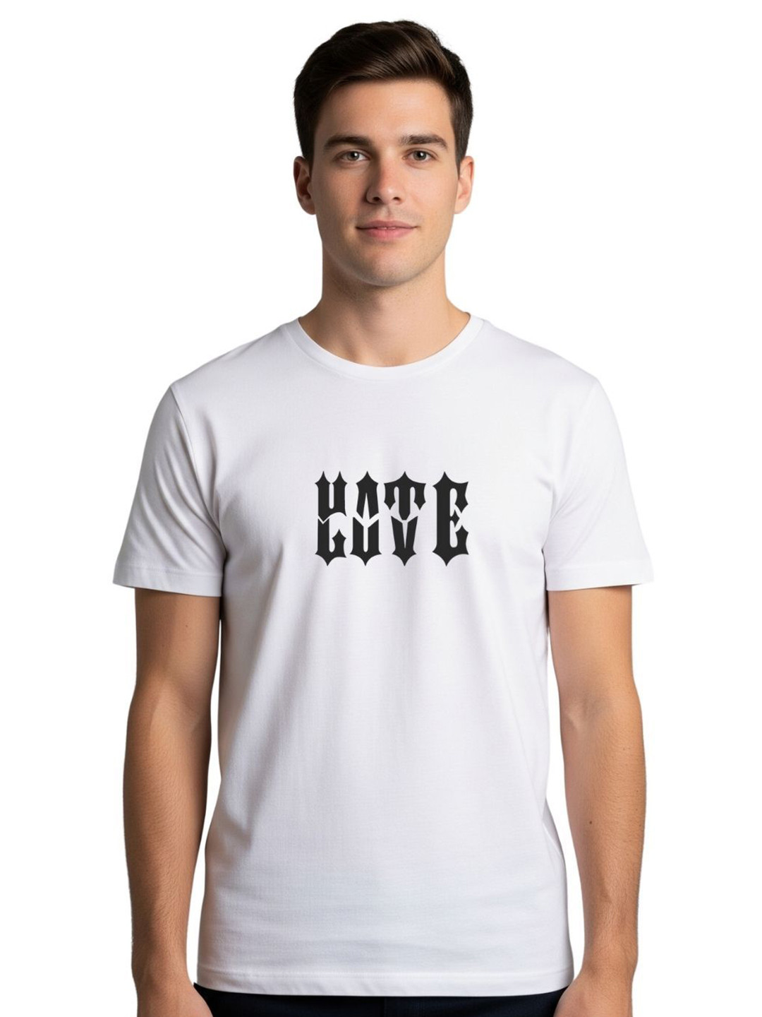 PULP Unisex Love Hate Abstract Text Printed Pure Cotton T-shirt