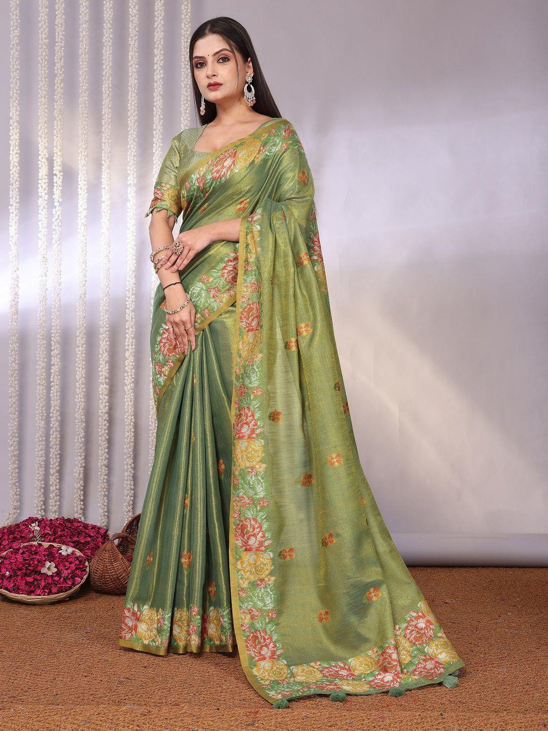 KALINI Green Banarasi Tissue Sarees