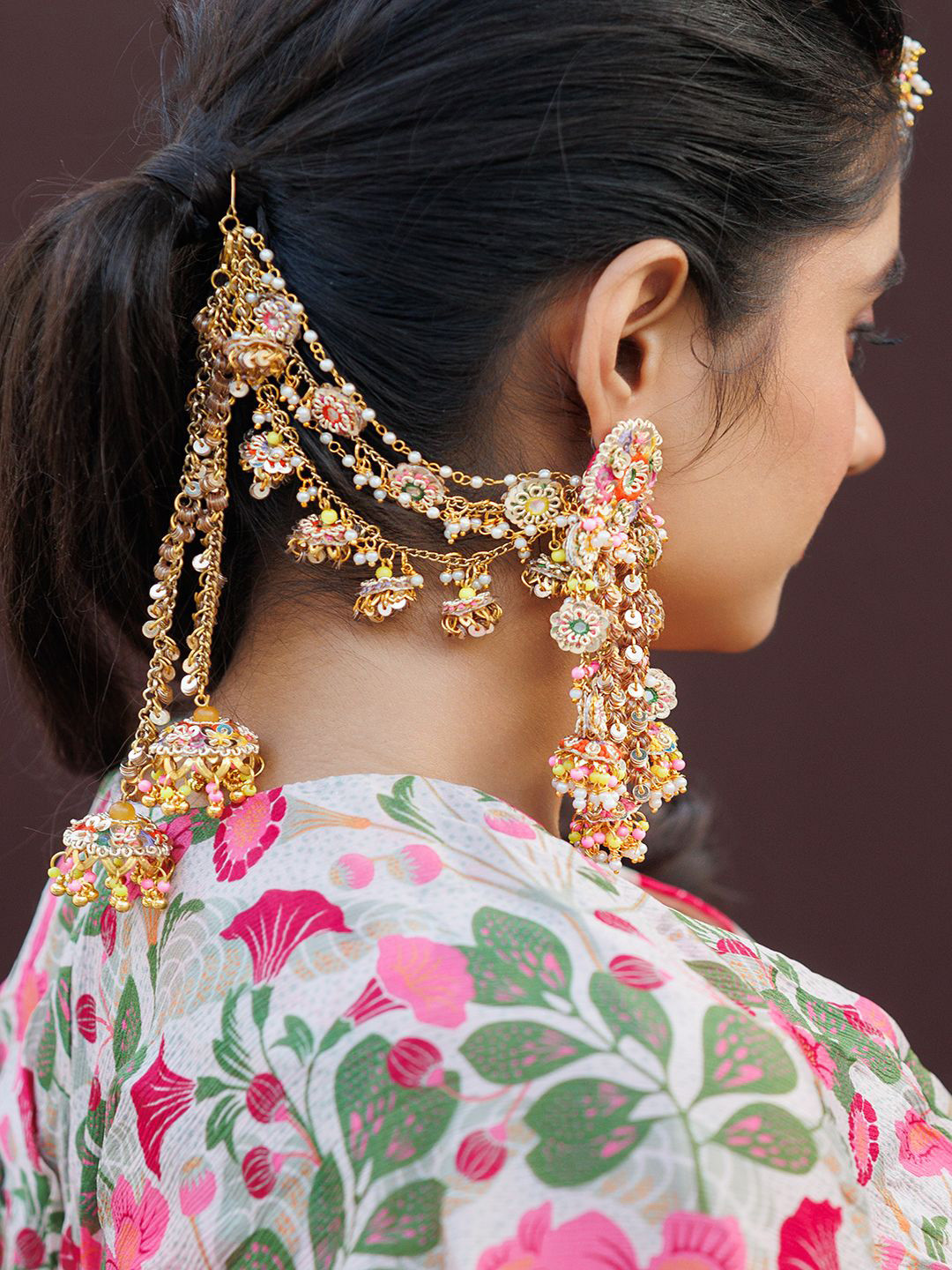 Kanyaadhan Pearls & Beaded Dome Shaped Earchain