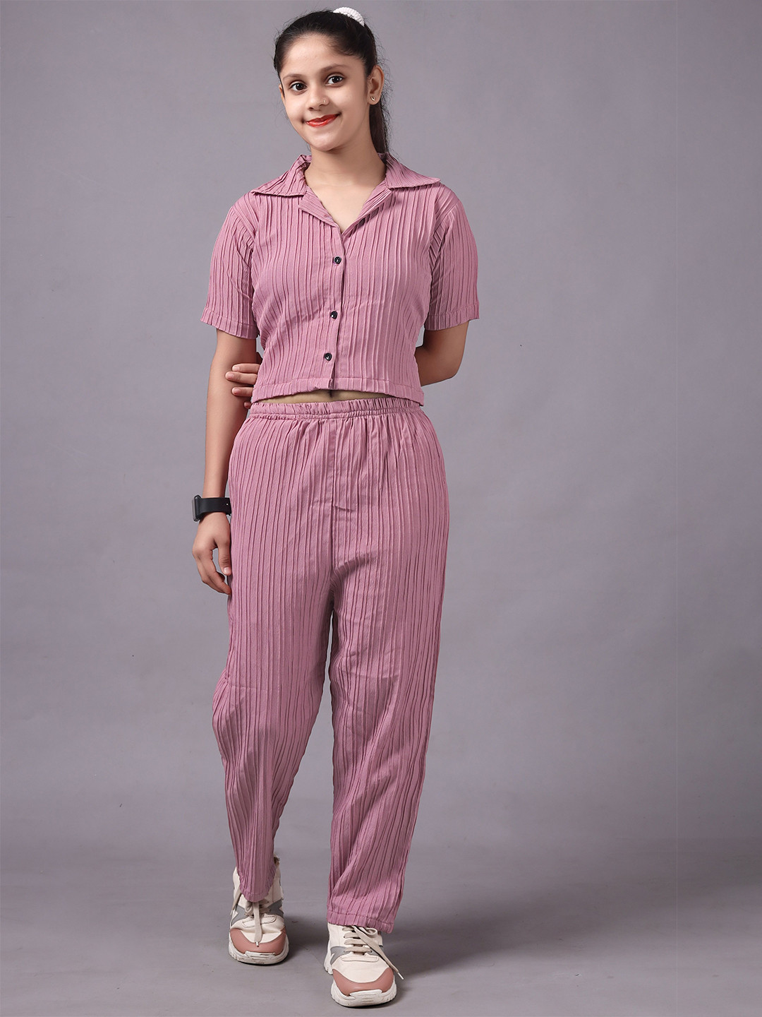 kachhot Girls Striped Top with Trousers Clothing Set