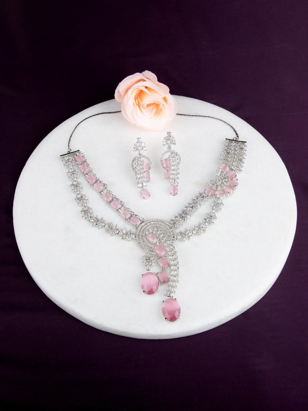 LA FILLE D'OR Silver-Plated Stone-Studded Jewellery Set