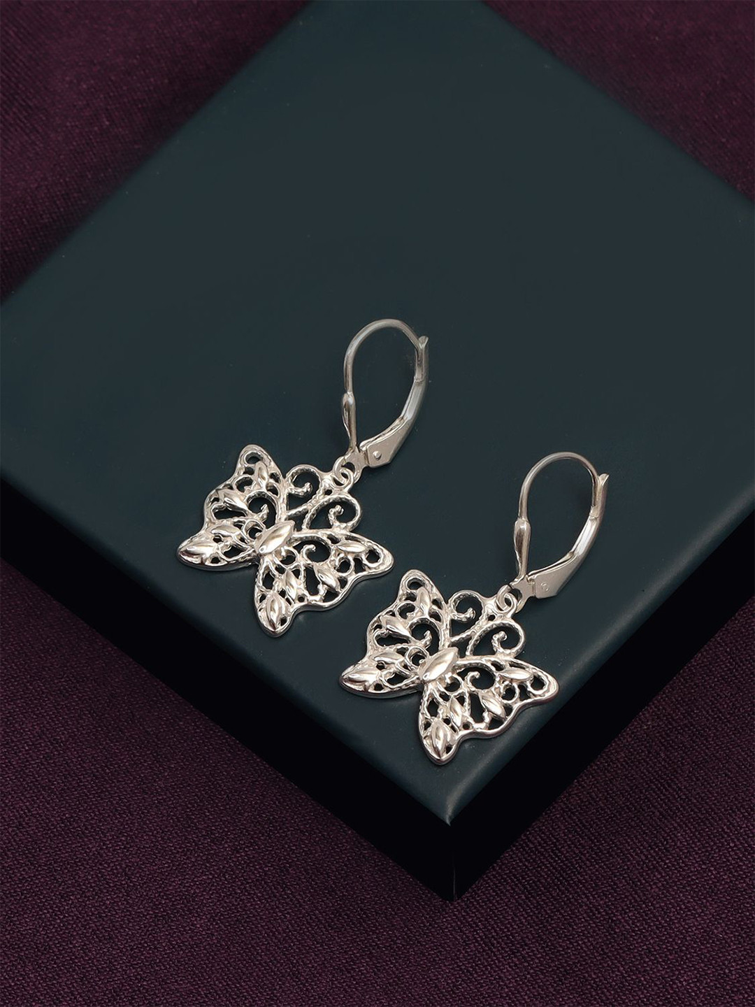 LeCalla Sterling Silver Plated Butterfly Shaped Drop Earrings