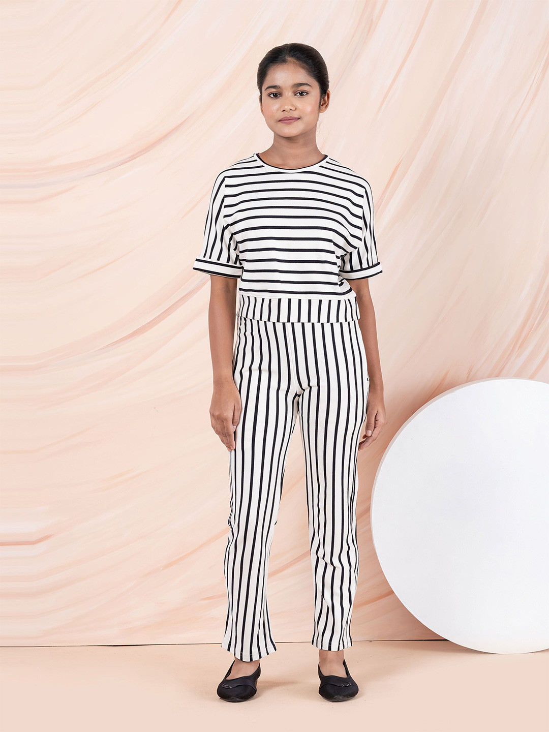 Taatoom Girls Striped Pure Cotton Top with Trousers