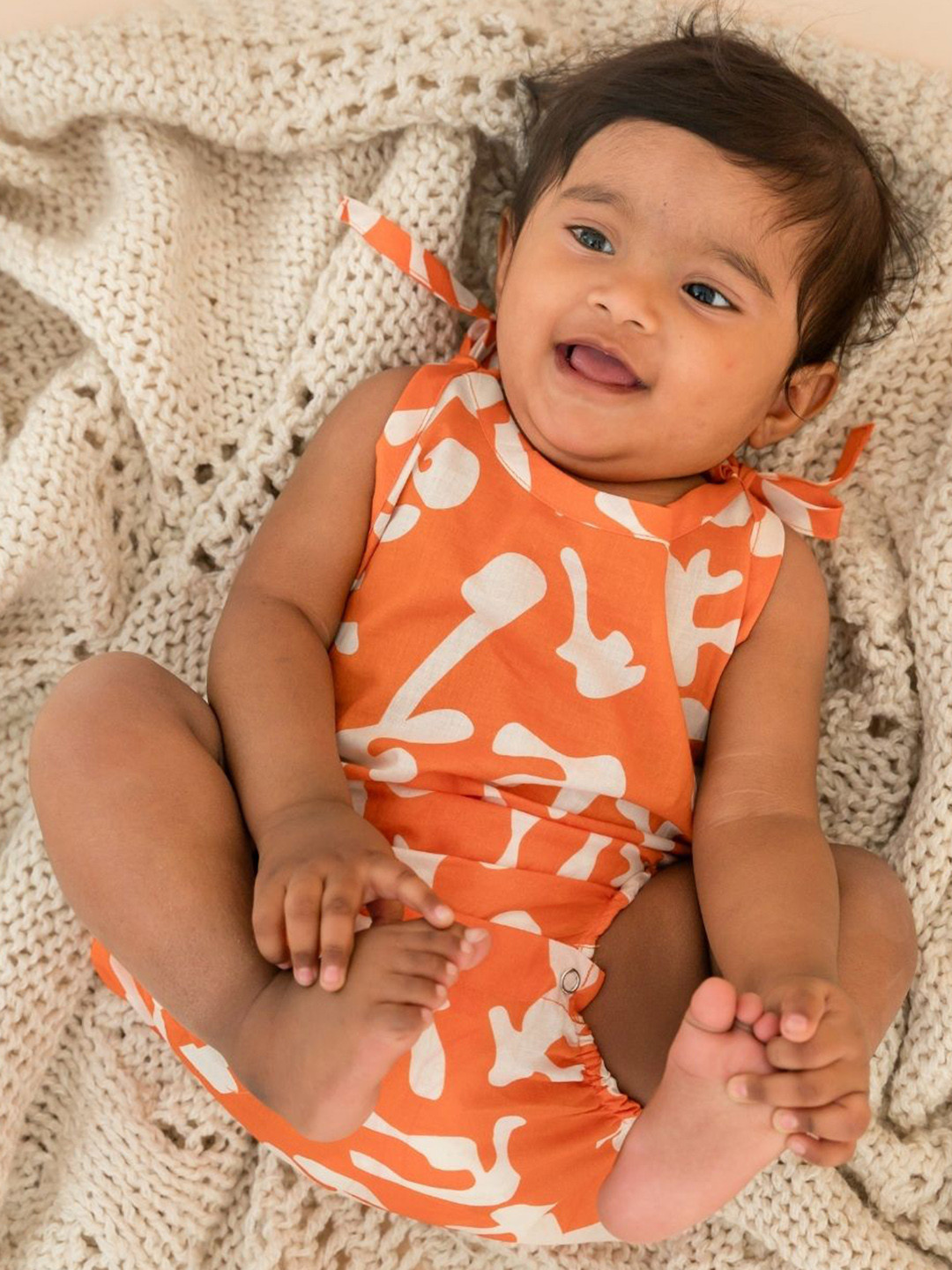 A Toddler Thing Babies Cotton Knot Type Romper Citrus Splash