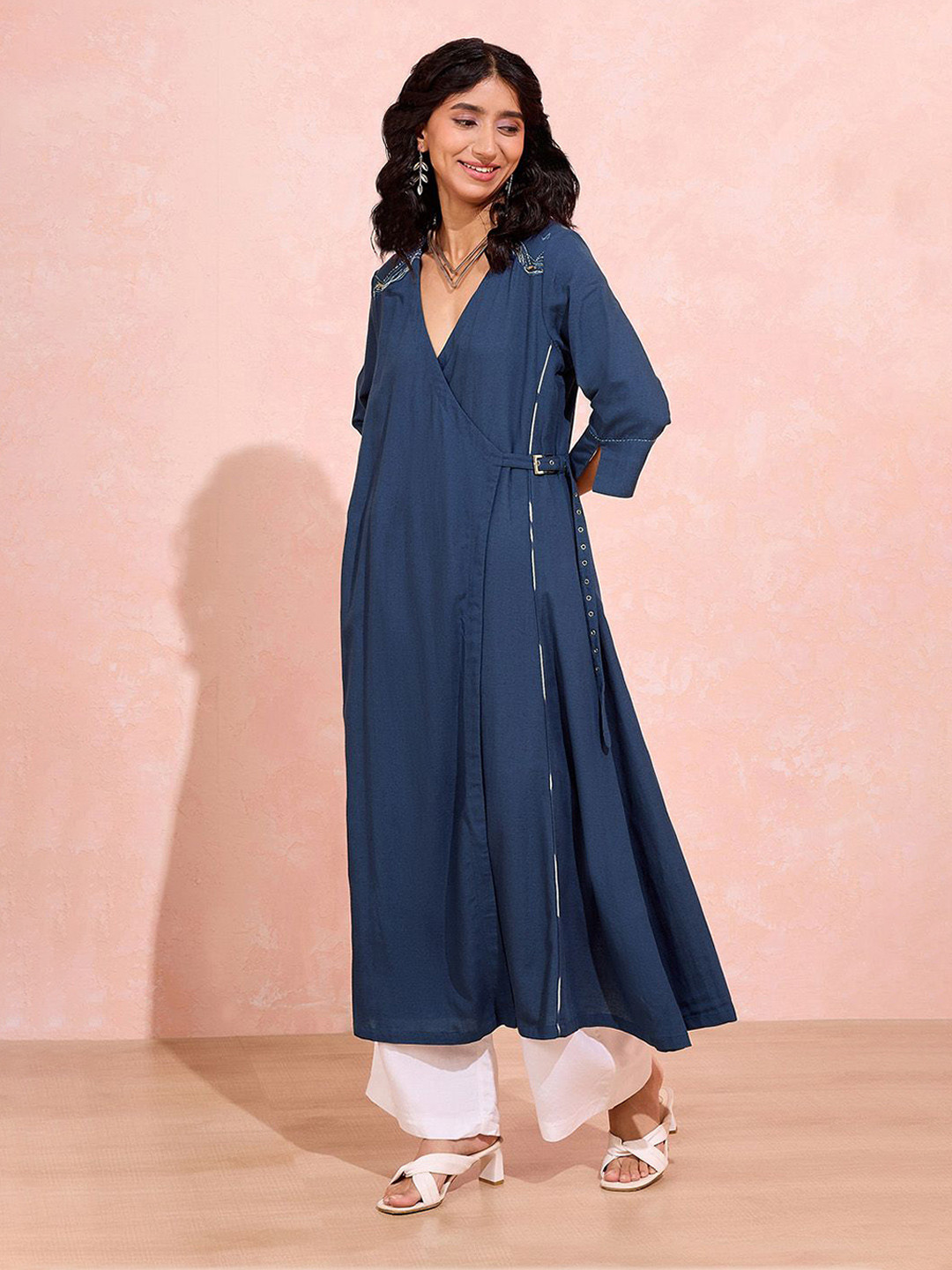 Taneira Angrakha V-Neck Pure Cotton A-Line Kurta