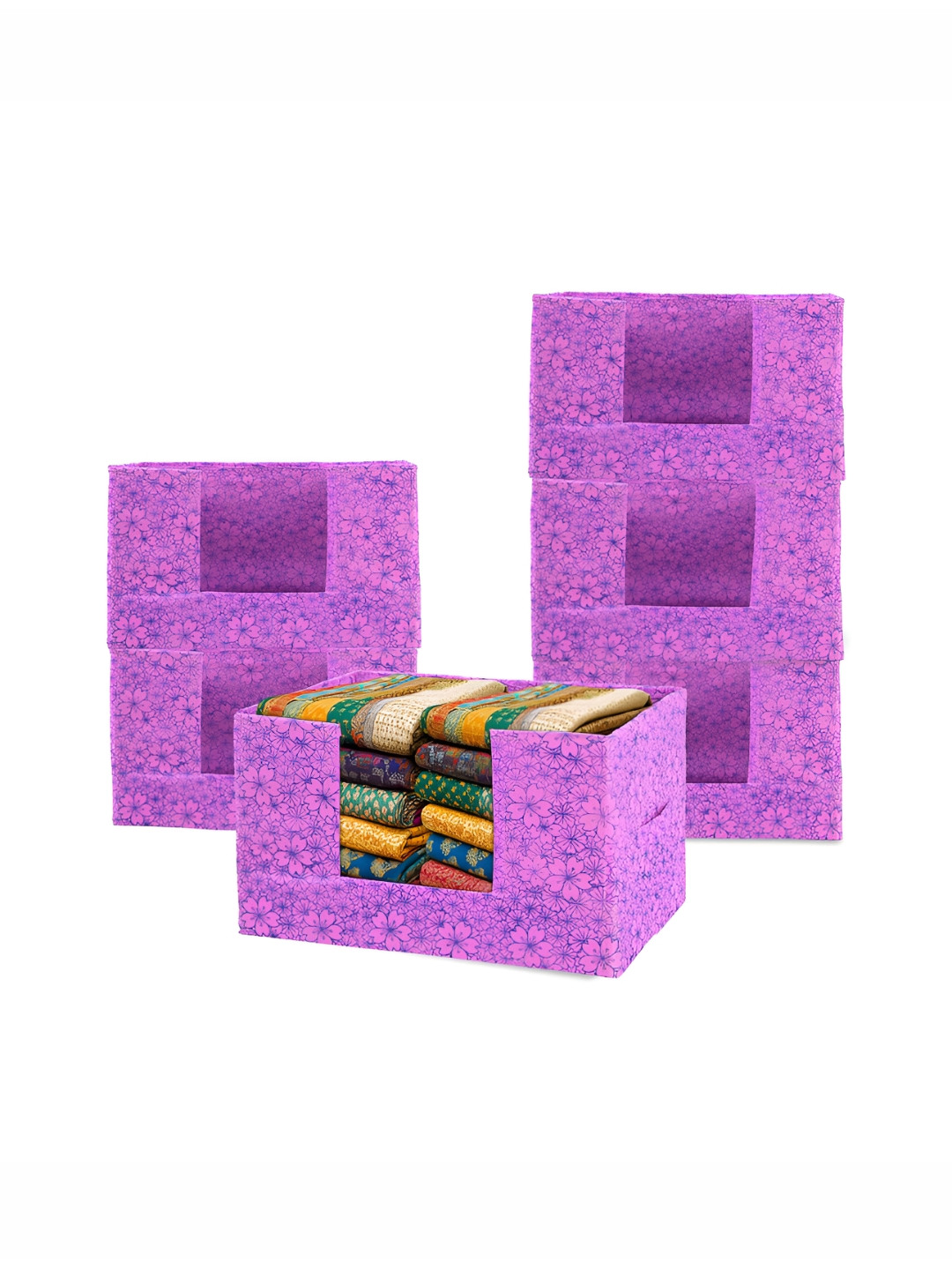 Aura Set of 6 Purple Cloth Storage Box Wardrobe Closet Drawer Organizer