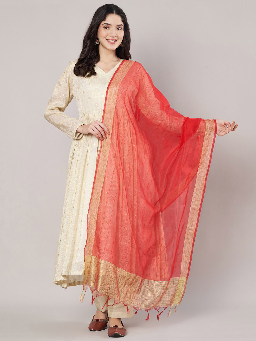MUFFLY Women Striped Woven Design Cotton Dupatta