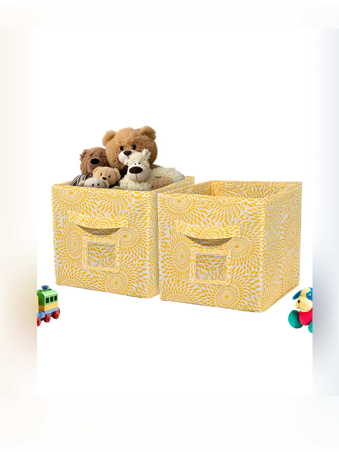 Aura 2 Pcs Yellow Square Storage Box Wardrobe Drawer Organisers with Handle