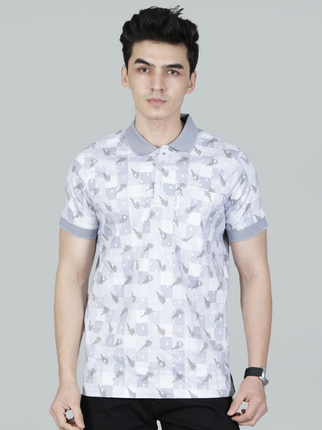 Fort Collins Abstract Printed Polo Collar Tropical Cotton T-shirt