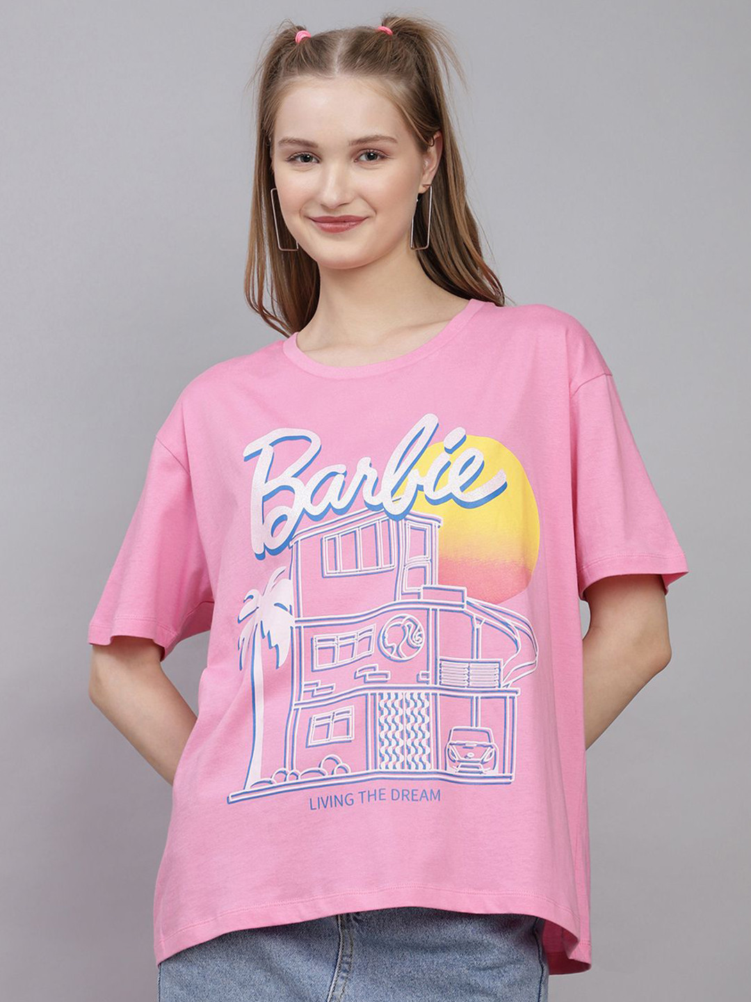 Free Authority Barbie Printed Pure Cotton Oversize Fit Round Neck T-Shirt
